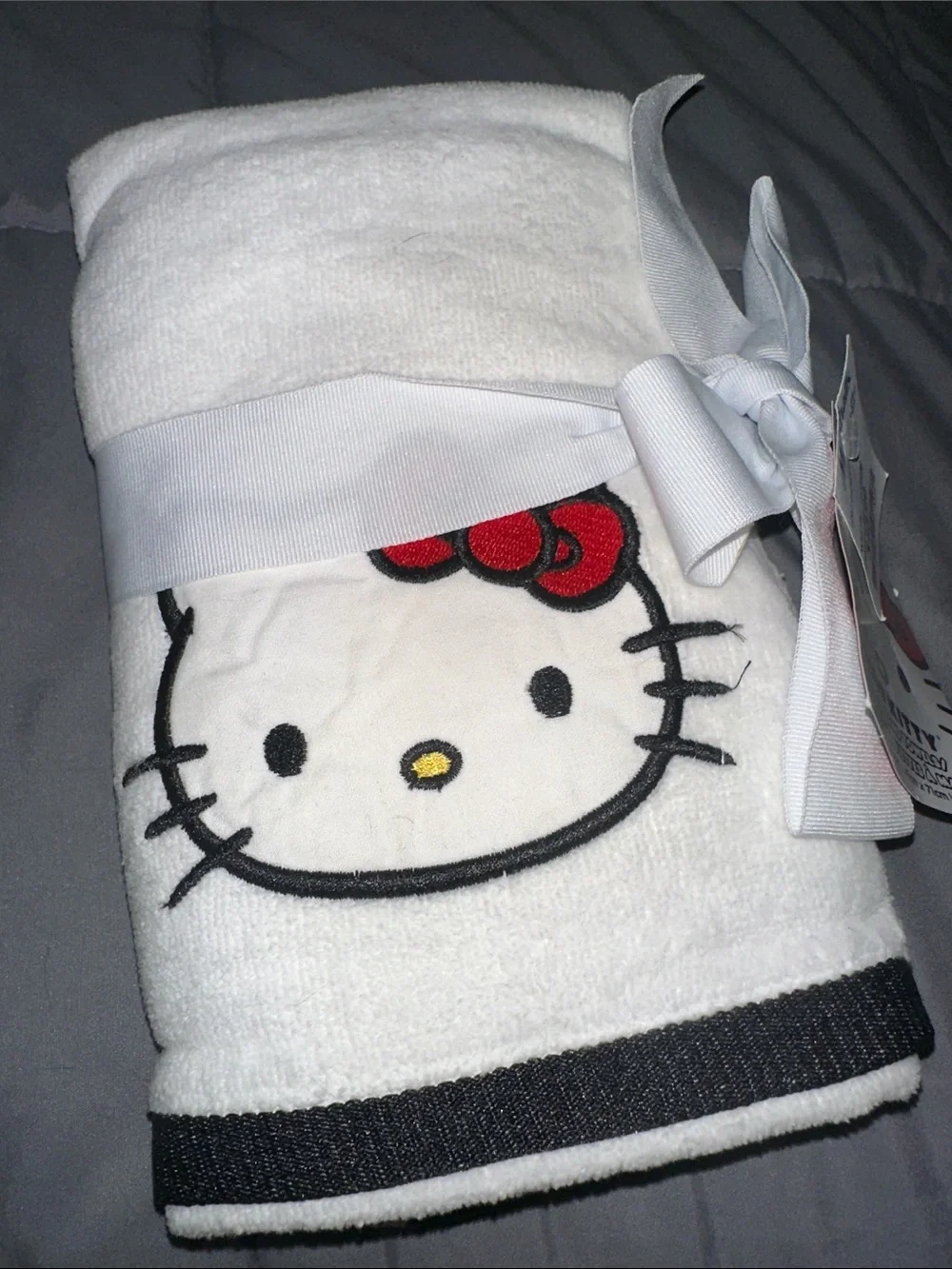 Hello Kitty White Towel with Red Bow Accent